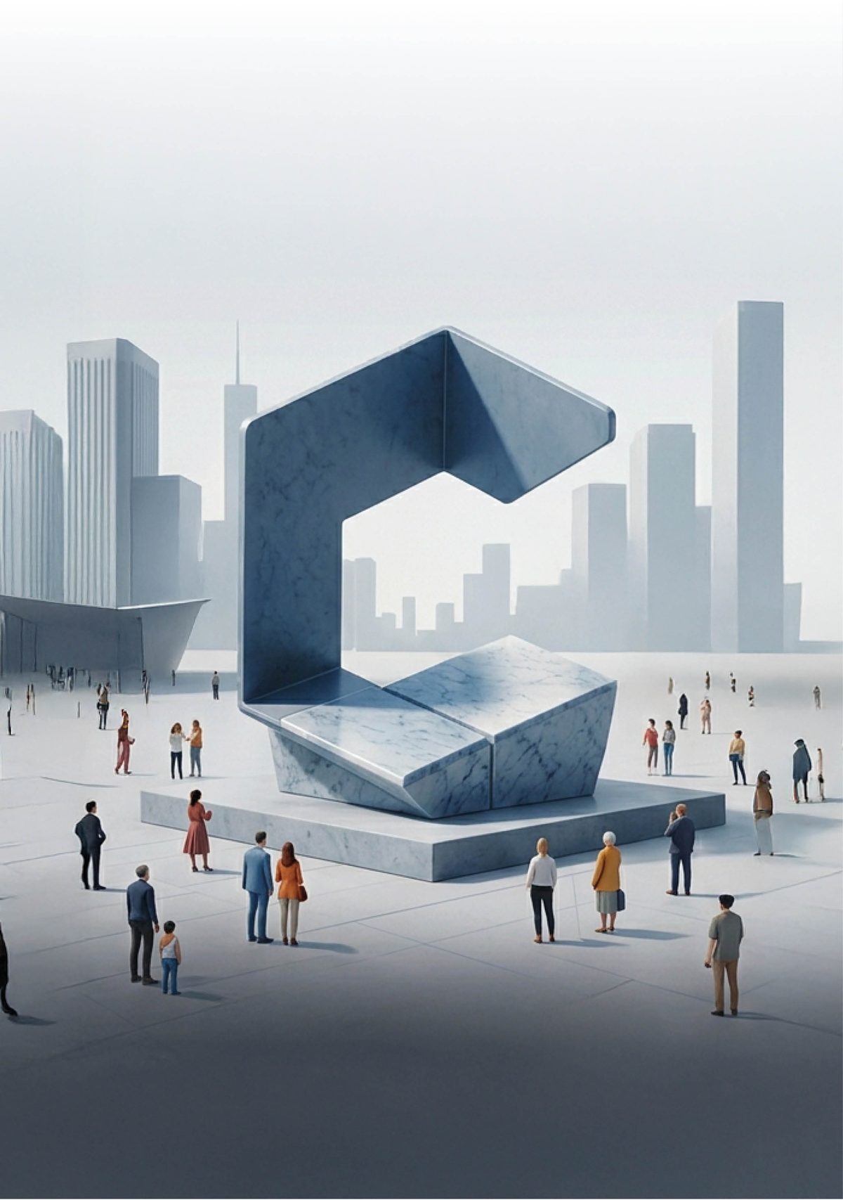 Die CONFLOOR-Bildmarke als monumentale Skulptur auf einem städtischen Platz